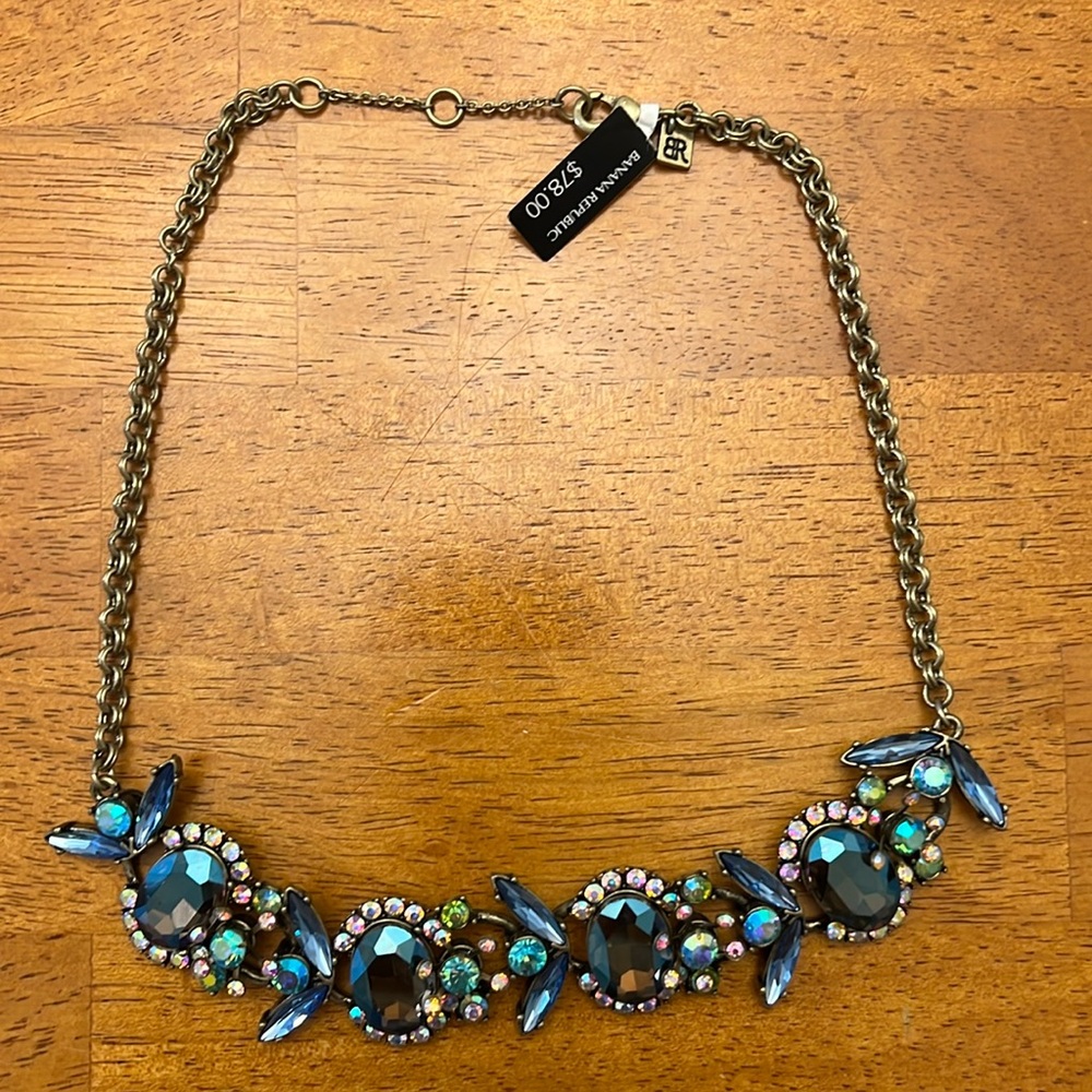 Banana Republic Statement Necklace - Blue Multi with light Yellow Gold.